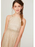 Gold Sequin Sparkling Ruched Waist Junior Bridesmaid Dress Gold Sequin Sparkling Ruched Waist Junior Bridesmaid Dress